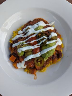 Vegan vegetable chilli at Aubrey Arms in Cardiff