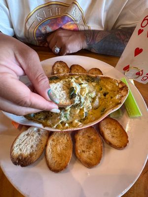 Spinach artichoke dip amazing at 9th Island in Haleiwa