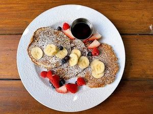 Banana Oatmeal Pancakes at 9th Island Vegan in Haleiwa