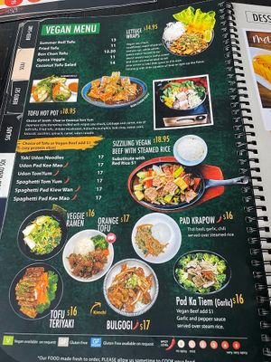 Vegan menu  at Asiatique Eatery in Ventura