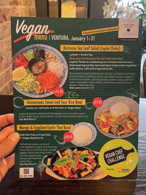 Vegan Chef Challenge menu from 2025 at Asiatique Eatery in Ventura