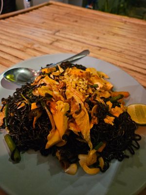 Ghost pepper noodles at Secret Garden Vegan Restaurant in Chiang Mai