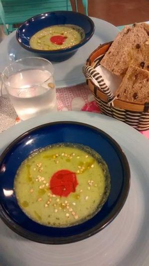 Zucchini gazpacho! at Rayen Vegano in Madrid