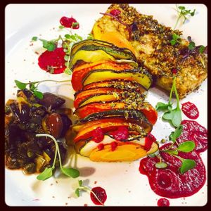 one of the daily menú dishes at Rayen Vegano in Madrid