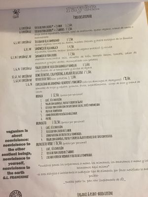 menu at Rayen Vegano in Madrid