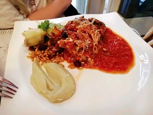 Fetucchini de berenjena at Rayen Vegano in Madrid