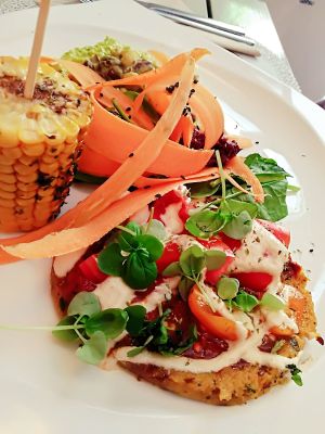 polenta pizzeta at Rayen Vegano in Madrid