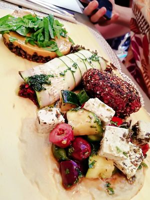 lentill wrap, quinoa burguer and cashew cheese at Rayen Vegano in Madrid