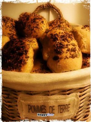 homebaked bread! at Rayen Vegano in Madrid