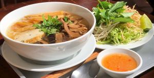Bamboo rice noodle soupp  at Bep Chay Nha An Vegetarian Bistro in Phu Quoc