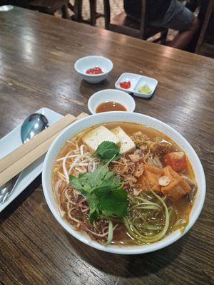 #10 "egg" noodle soup with tomato at Bep Chay Nha An Vegetarian Bistro in Phu Quoc