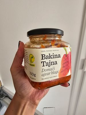 Delicious roasted pepper paste - great on those crisp breads at Studenac Market in Cavtat