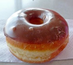 chocolate frosted donut  at Ronald's Donuts in Las Vegas