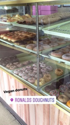 Top 2 shelves are vegan @ Ronald's at Ronald's Donuts in Las Vegas