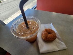 Thai tea and vegan glazed donut at Ronald's Donuts in Las Vegas