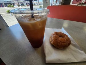 Thai tea and vegan glazed donut at Ronald's Donuts in Las Vegas