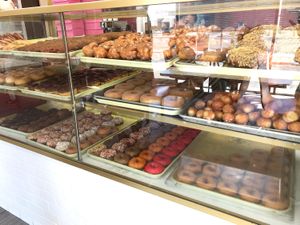 Top two shelves were vegan  at Ronald's Donuts in Las Vegas