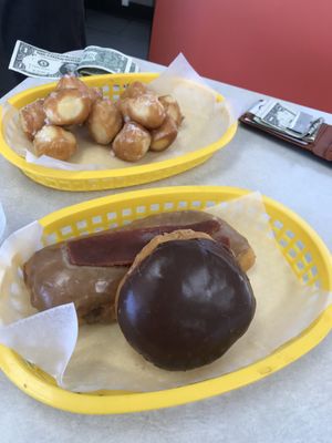 Vegan Bacon Donut, Vegan Chocolate Creme and Vegan Donut Holes  at Ronald's Donuts in Las Vegas