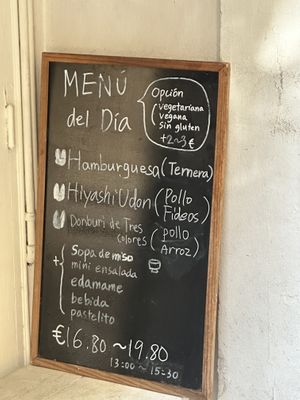 Daily menu (with vegan options stated!)  at Usagui in Barcelona