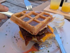 Waffle breakfast sandwich at A Lo Vegano Orlando in Orlando