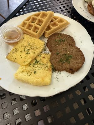 breakfast pick 3 - half waffle, just egg, and sausagee  at A Lo Vegano Orlando in Orlando