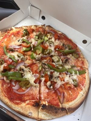 Spicy vegetable pizzaa  at Aydin's Pizza in Rhosneigr