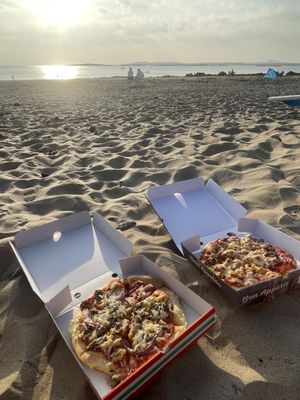 Vegan pizza (one on the left)  at Aydin's Pizza in Rhosneigr
