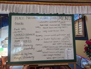 Sample menu as it changes every meal at Peace Natural Vegan Food in Berkeley