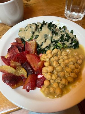 Trio plate at Peace Natural Vegan Food in Berkeley