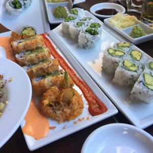vegan sushi-   tempura, avocado, and asparagus rolls  at Kabuki in Irvine