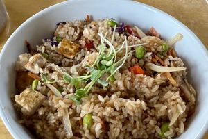 Vegan fried rice with spicy peanut sauce  at Mee Hmong Cuisine  in Pagosa Springs