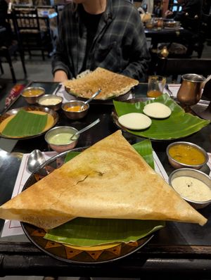 Masala dosa (rice and rava) and idli! at Naivedyam in New Delhi