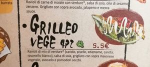 menu of vegan gyoza ingredients at Mic Ramen in Bergamo