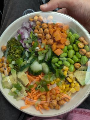 Custom bowl with veggies, rice, and balsamic vinaigrette at freshii in Truro