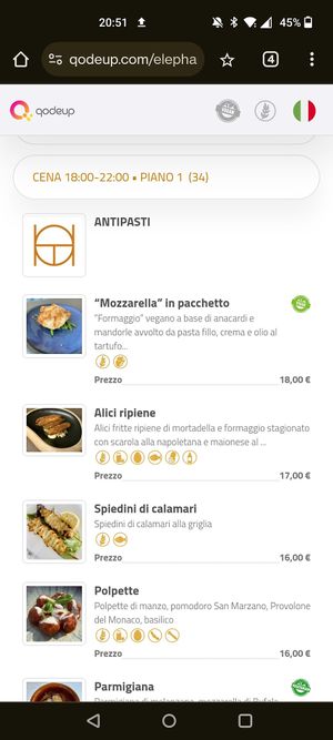 Menu at Elephant Bistrot in Moniga Del Garda