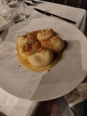 Conchiglioni with potato cream and vegan cheese. at Gutkowskino Ristorante @ Hotel Gutkowski  in Siracusa