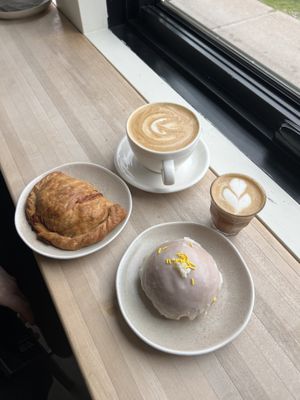 Buffalo tofu hand pie and lemon drop donut  at Bramble Cafe in Halifax