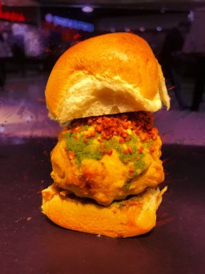 Vada Pav from the chaat menu at Kalachandji's Campus in Richardson