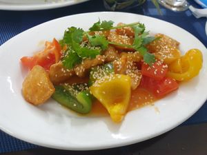 Fried fake sticky 'chicken/pork' quite fatty - 7/10 at Hoà in Ho Chi Minh City