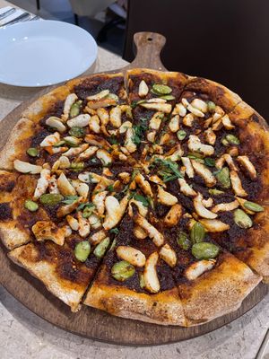 Malaysia sambal petai pizza 13inch RM52. Special request for be veganised. 

 at Roots Bistro KL in Kuala Lumpur