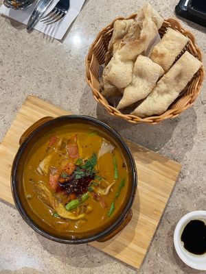 Laksa Sourdough Stew with Sourdough “Naan” RM21 at Roots Bistro KL in Kuala Lumpur