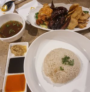 Plant based trio chicken rice set at Roots Bistro KL in Kuala Lumpur