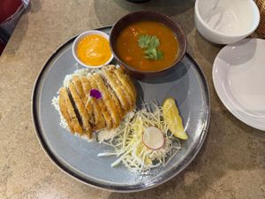 Japanese curry rice with crispy fresh lion’s mane at Roots Bistro KL in Kuala Lumpur