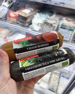 Vegan chorizo & vegan morcilla at Veritas in Premia De Mar