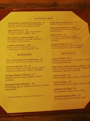 Vegetarian dishes market with (V), some of them indicated to be vegan. at Thirty5 in Volendam