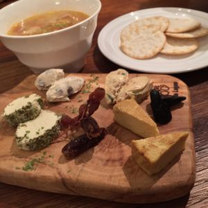 soup, crackers and cheese plate at CHOICE in Kyoto