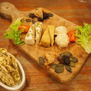 assortment of vegan cheese at CHOICE in Kyoto