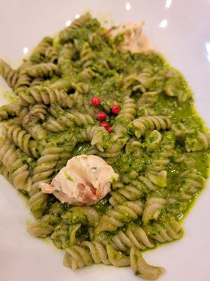 Chlorella pasta at CHOICE in Kyoto