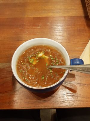 Onion soup with smoked cheese! at CHOICE in Kyoto