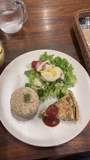 Quiche, rice, salad, and soup  at CHOICE in Kyoto